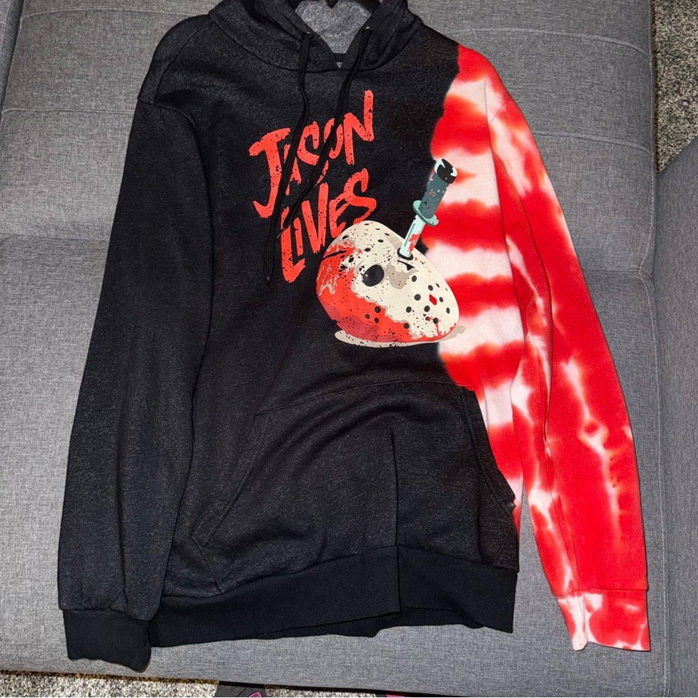 NWT Friday The 13th Jason Lives Tie Dye Hoodie Horror Halloween Size M Black